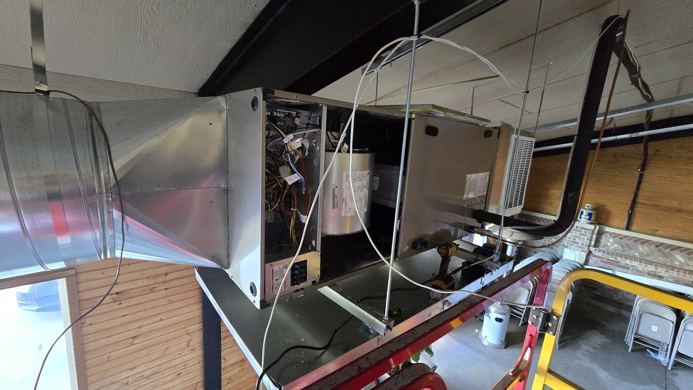 Overhead Duct Run, Sheet metal duct near the ceiling